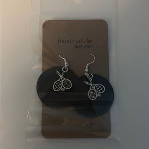 Handmade Silver and Black Tennis Racket Earrings